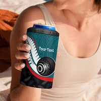 Personalised Aotearoa Lawn Bowls 4 in 1 Can Cooler Tumbler Maori and Silver Fern Sporty Style Teal Color LT03 - Polynesian Pride