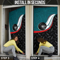 Aotearoa Lawn Bowls Door Cover Maori and Silver Fern Sporty Style Teal Color LT03 - Polynesian Pride
