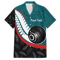 Personalised Aotearoa Lawn Bowls Family Matching Off Shoulder Short Dress and Hawaiian Shirt Maori and Silver Fern Sporty Style Teal Color LT03 Dad's Shirt - Short Sleeve Teal - Polynesian Pride