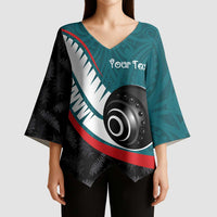 Personalised Aotearoa Lawn Bowls Kimono Sleeve Blouse Maori and Silver Fern Sporty Style Teal Color LT03 - Polynesian Pride