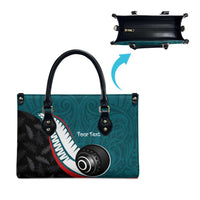 Personalised Aotearoa Lawn Bowls Leather Bag Maori and Silver Fern Sporty Style Teal Color LT03 - Polynesian Pride