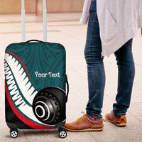 Personalised Aotearoa Lawn Bowls Luggage Cover Maori and Silver Fern Sporty Style Teal Color LT03 Teal - Polynesian Pride