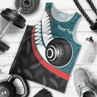 Personalised Aotearoa Lawn Bowls Men Tank Top Maori and Silver Fern Sporty Style Teal Color LT03 - Polynesian Pride