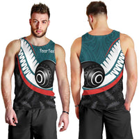 Personalised Aotearoa Lawn Bowls Men Tank Top Maori and Silver Fern Sporty Style Teal Color LT03 - Polynesian Pride