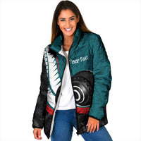 Personalised Aotearoa Lawn Bowls Padded Jacket Maori and Silver Fern Sporty Style Teal Color LT03 Women Teal - Polynesian Pride