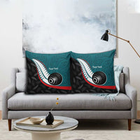 Personalised Aotearoa Lawn Bowls Pillow Cover Maori and Silver Fern Sporty Style Teal Color LT03 - Polynesian Pride