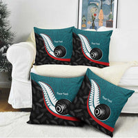 Personalised Aotearoa Lawn Bowls Pillow Cover Maori and Silver Fern Sporty Style Teal Color LT03 - Polynesian Pride