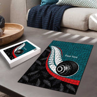 Personalised Aotearoa Lawn Bowls Puzzle Maori and Silver Fern Sporty Style Teal Color LT03 - Polynesian Pride