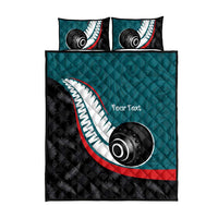 Personalised Aotearoa Lawn Bowls Quilt Bed Set Maori and Silver Fern Sporty Style Teal Color LT03 - Polynesian Pride