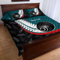 Personalised Aotearoa Lawn Bowls Quilt Bed Set Maori and Silver Fern Sporty Style Teal Color LT03 - Polynesian Pride