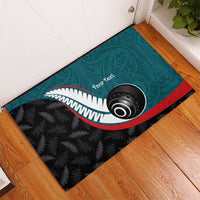 Personalised Aotearoa Lawn Bowls Rubber Doormat Maori and Silver Fern Sporty Style Teal Color LT03 - Polynesian Pride
