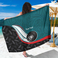 Personalised Aotearoa Lawn Bowls Sarong Maori and Silver Fern Sporty Style Teal Color LT03 One Size 44 x 66 inches Teal - Polynesian Pride