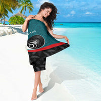 Personalised Aotearoa Lawn Bowls Sarong Maori and Silver Fern Sporty Style Teal Color LT03 - Polynesian Pride
