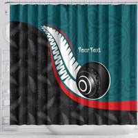 Personalised Aotearoa Lawn Bowls Shower Curtain Maori and Silver Fern Sporty Style Teal Color LT03 - Polynesian Pride