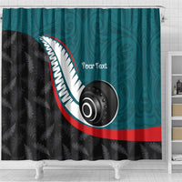 Personalised Aotearoa Lawn Bowls Shower Curtain Maori and Silver Fern Sporty Style Teal Color LT03 - Polynesian Pride
