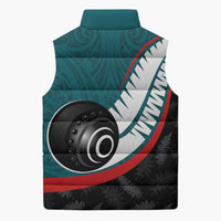 Personalised Aotearoa Lawn Bowls Sleeveless Puffer Jacket Maori and Silver Fern Sporty Style Teal Color LT03 - Polynesian Pride