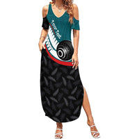 Personalised Aotearoa Lawn Bowls Summer Maxi Dress Maori and Silver Fern Sporty Style Teal Color LT03 Women Teal - Polynesian Pride