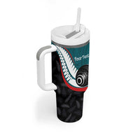 Personalised Aotearoa Lawn Bowls Tumbler With Handle Maori and Silver Fern Sporty Style Teal Color LT03 - Polynesian Pride