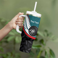 Personalised Aotearoa Lawn Bowls Tumbler With Handle Maori and Silver Fern Sporty Style Teal Color LT03 - Polynesian Pride