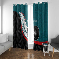 Personalised Aotearoa Lawn Bowls Window Curtain Maori and Silver Fern Sporty Style Teal Color LT03 With Grommets Teal - Polynesian Pride