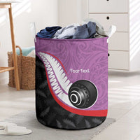 Personalised Aotearoa Lawn Bowls Laundry Basket Maori and Silver Fern Sporty Style Pink Color LT03 Pink - Polynesian Pride