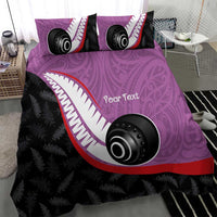Personalised Aotearoa Lawn Bowls Bedding Set Maori and Silver Fern Sporty Style Pink Color LT03 - Polynesian Pride