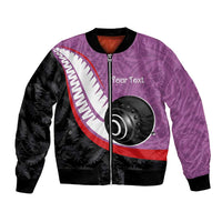 Personalised Aotearoa Lawn Bowls Bomber Jacket Maori and Silver Fern Sporty Style Pink Color LT03 Unisex Pink - Polynesian Pride