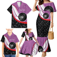 Personalised Aotearoa Lawn Bowls Family Matching Mermaid Dress and Hawaiian Shirt Maori and Silver Fern Sporty Style Pink Color LT03 - Polynesian Pride