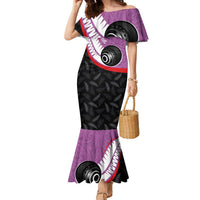 Personalised Aotearoa Lawn Bowls Family Matching Mermaid Dress and Hawaiian Shirt Maori and Silver Fern Sporty Style Pink Color LT03 Mom's Dress Pink - Polynesian Pride