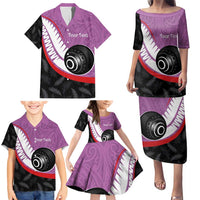 Personalised Aotearoa Lawn Bowls Family Matching Puletasi and Hawaiian Shirt Maori and Silver Fern Sporty Style Pink Color LT03 - Polynesian Pride