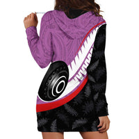 Personalised Aotearoa Lawn Bowls Hoodie Dress Maori and Silver Fern Sporty Style Pink Color LT03 - Polynesian Pride