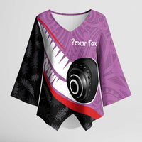 Personalised Aotearoa Lawn Bowls Kimono Sleeve Blouse Maori and Silver Fern Sporty Style Pink Color LT03 Female Pink - Polynesian Pride