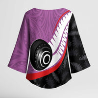 Personalised Aotearoa Lawn Bowls Kimono Sleeve Blouse Maori and Silver Fern Sporty Style Pink Color LT03 - Polynesian Pride