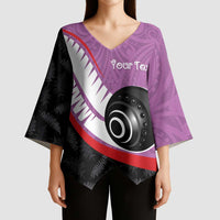 Personalised Aotearoa Lawn Bowls Kimono Sleeve Blouse Maori and Silver Fern Sporty Style Pink Color LT03 - Polynesian Pride