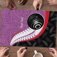 Personalised Aotearoa Lawn Bowls Puzzle Maori and Silver Fern Sporty Style Pink Color LT03 - Polynesian Pride