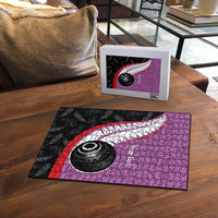Personalised Aotearoa Lawn Bowls Puzzle Maori and Silver Fern Sporty Style Pink Color LT03 - Polynesian Pride