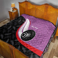 Personalised Aotearoa Lawn Bowls Quilt Maori and Silver Fern Sporty Style Pink Color LT03 - Polynesian Pride