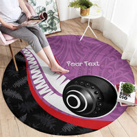 Personalised Aotearoa Lawn Bowls Round Carpet Maori and Silver Fern Sporty Style Pink Color LT03 - Polynesian Pride