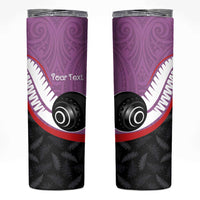 Personalised Aotearoa Lawn Bowls Skinny Tumbler Maori and Silver Fern Sporty Style Pink Color LT03 Pink - Polynesian Pride