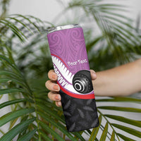 Personalised Aotearoa Lawn Bowls Skinny Tumbler Maori and Silver Fern Sporty Style Pink Color LT03 - Polynesian Pride