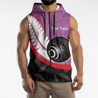 Personalised Aotearoa Lawn Bowls Sleeveless Zip Hoodie Maori and Silver Fern Sporty Style Pink Color LT03 - Polynesian Pride