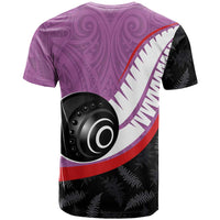 Personalised Aotearoa Lawn Bowls T Shirt Maori and Silver Fern Sporty Style Pink Color LT03 - Polynesian Pride