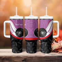 Personalised Aotearoa Lawn Bowls Tumbler With Handle Maori and Silver Fern Sporty Style Pink Color LT03 - Polynesian Pride