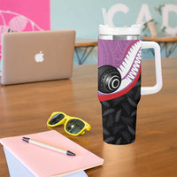 Personalised Aotearoa Lawn Bowls Tumbler With Handle Maori and Silver Fern Sporty Style Pink Color LT03 - Polynesian Pride