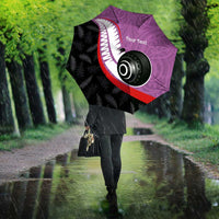 Personalised Aotearoa Lawn Bowls Umbrella Maori and Silver Fern Sporty Style Pink Color LT03 - Polynesian Pride