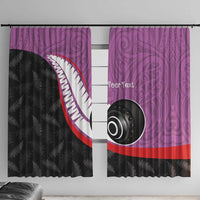 Personalised Aotearoa Lawn Bowls Window Curtain Maori and Silver Fern Sporty Style Pink Color LT03 With Hooks Pink - Polynesian Pride