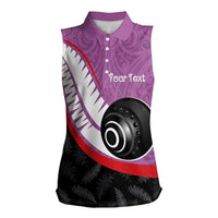 Personalised Aotearoa Lawn Bowls Women Sleeveless Polo Shirt Maori and Silver Fern Sporty Style Pink Color LT03 Female Pink - Polynesian Pride