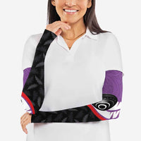 Personalised Aotearoa Lawn Bowls Arm Sleeves Maori and Silver Fern Sporty Style Purple Color LT03 - Polynesian Pride