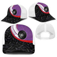 Aotearoa Lawn Bowls Baseball Net Cap Maori and Silver Fern Sporty Style Purple Color LT03 - Polynesian Pride