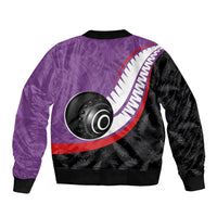 Personalised Aotearoa Lawn Bowls Bomber Jacket Maori and Silver Fern Sporty Style Purple Color LT03 - Polynesian Pride